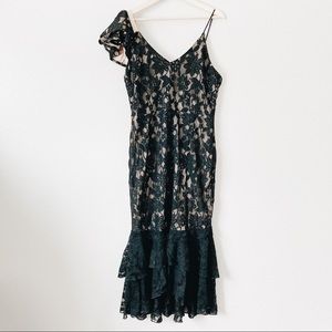 EDIT Black Lace Ruffled Cocktail Dress